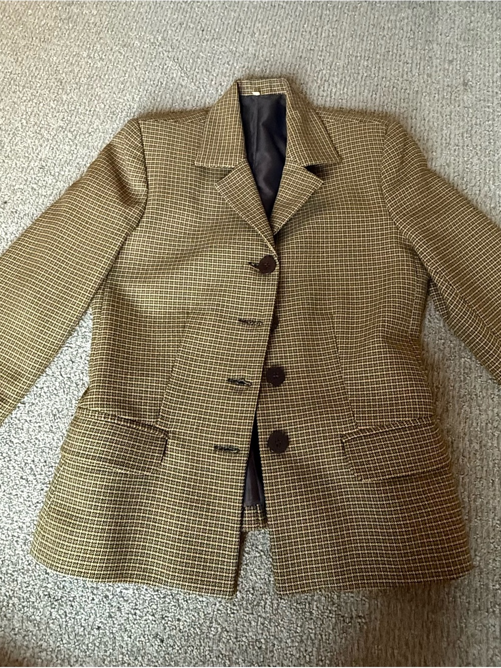 Women's Tweed Button-Front Blazer Jacket in Brown Check